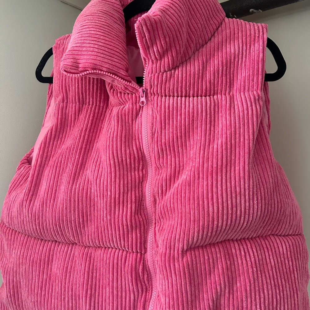 Pink Corduroy Cropped Puffer Vest- read description